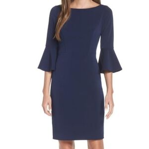 HARPER ROSE BATEAU NECK BELL SLEEVE SHEATH DRESS NAVY SIZE 12 NWOT